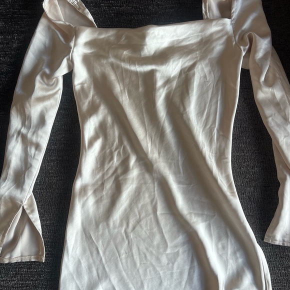 Elegant White Satin Star Power Champagne Mini Dress - Picture 4 of 8